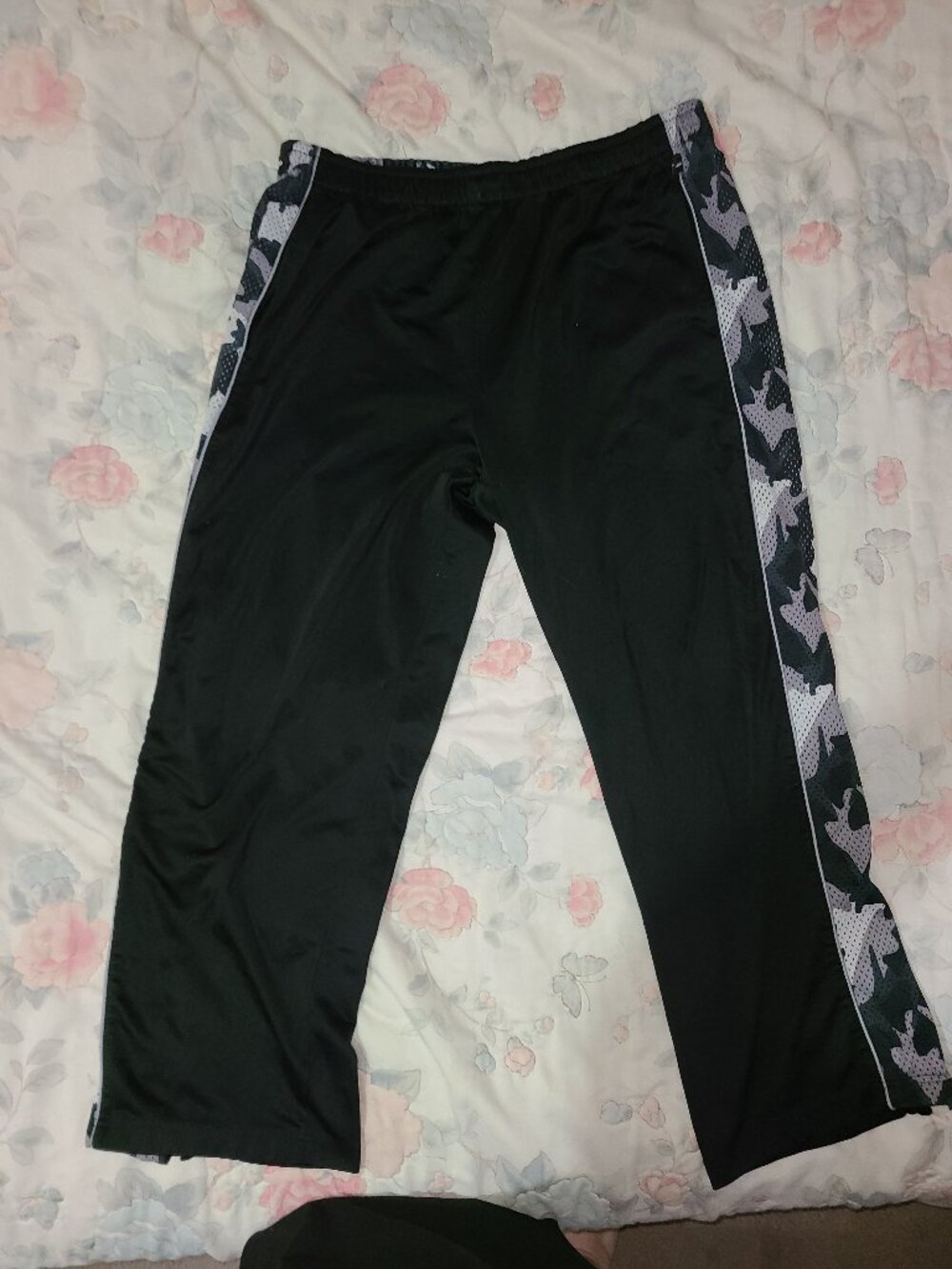 Athletic Works Mens XL Black Gray Camo Pajama Pants Elastic Drawstring Ankle Zip